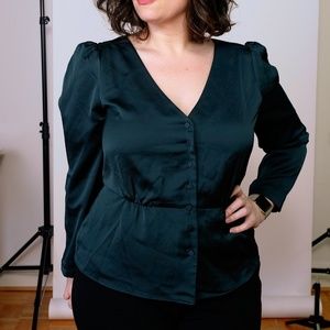 J.Crew Forest Green Silk Blouse 14